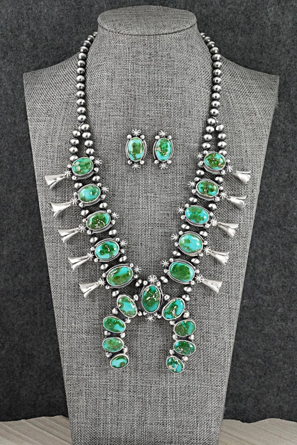 Turquoise & Sterling Silver Squash Blossom Set - Bob Becenti