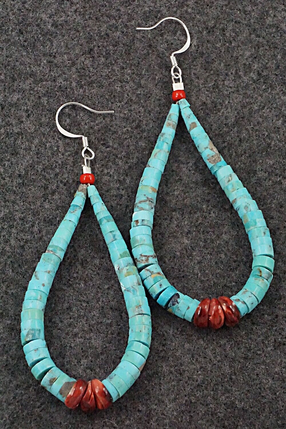Spiny Oyster, Turquoise & Sterling Silver Earrings - Lupe Lovato
