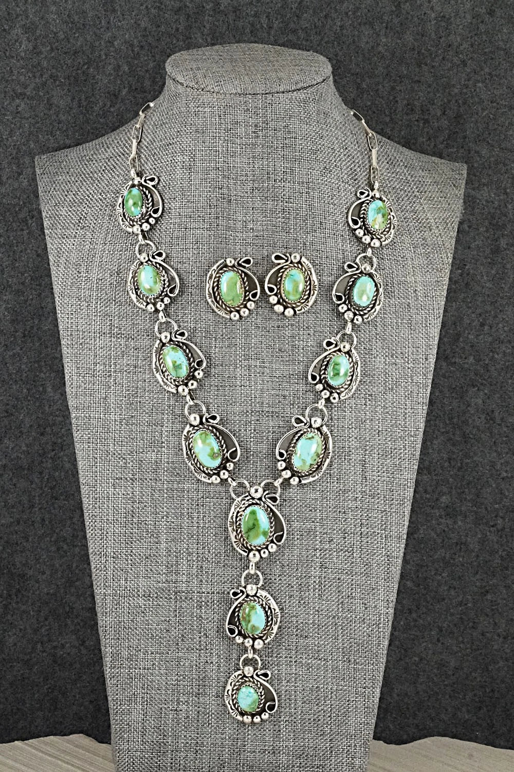 Turquoise & Sterling Silver Necklace and Earrings Set - Phil Nez