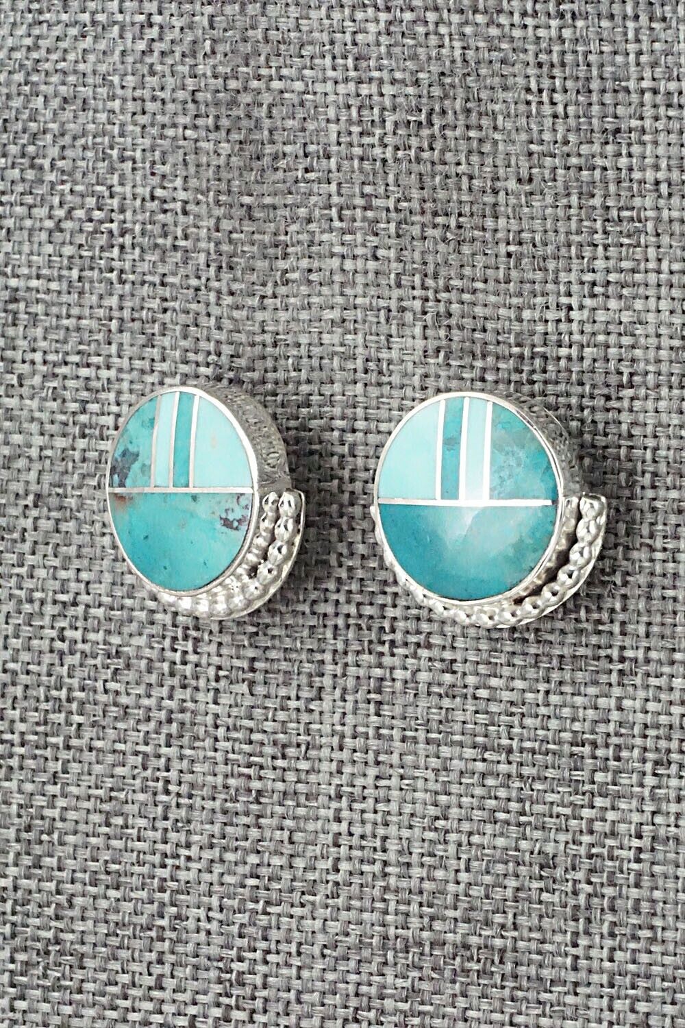Turquoise & Sterling Silver Inlay Earrings - Curtis Manygoats