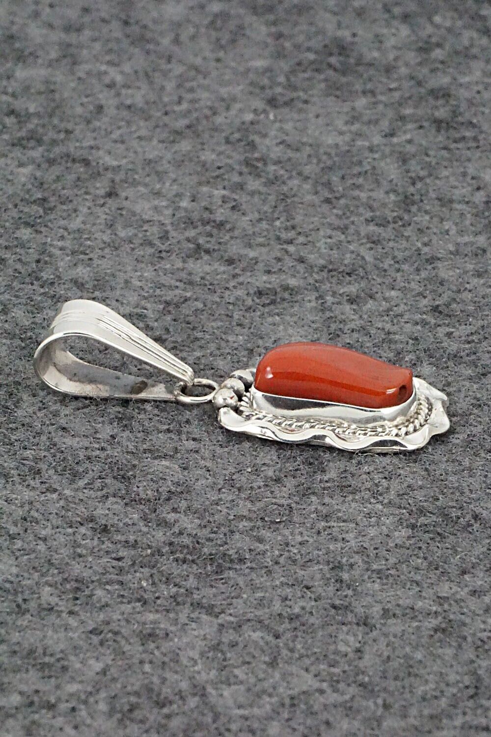 Coral & Sterling Silver Pendant - Samuel Yellowhair