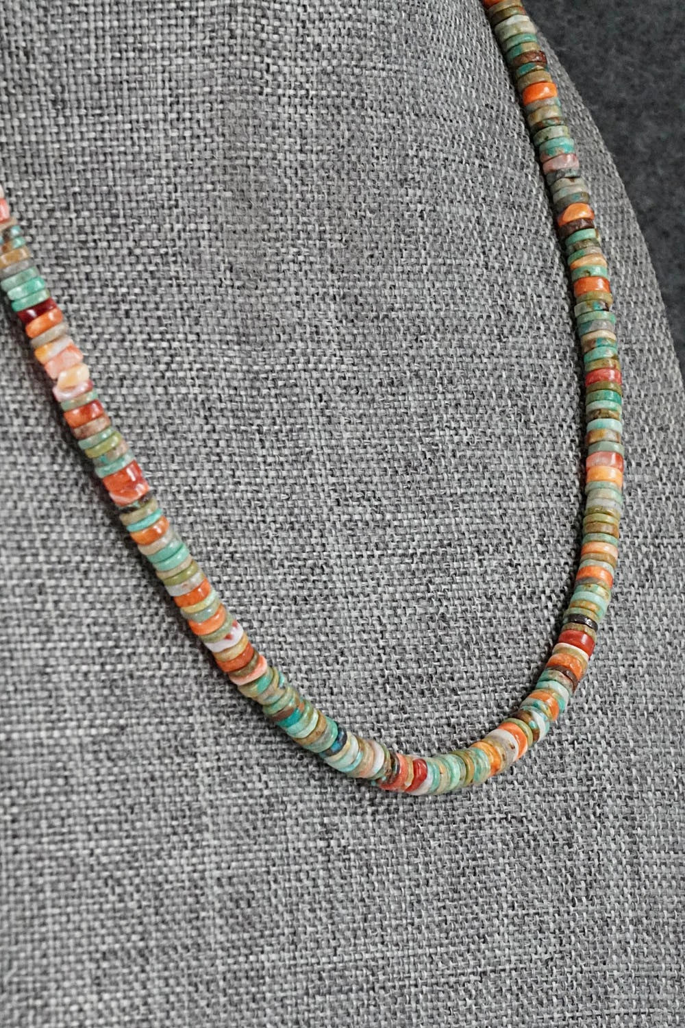 Turquoise, Spiny Oyster & Sterling Silver Necklace 17" - Doreen Jake