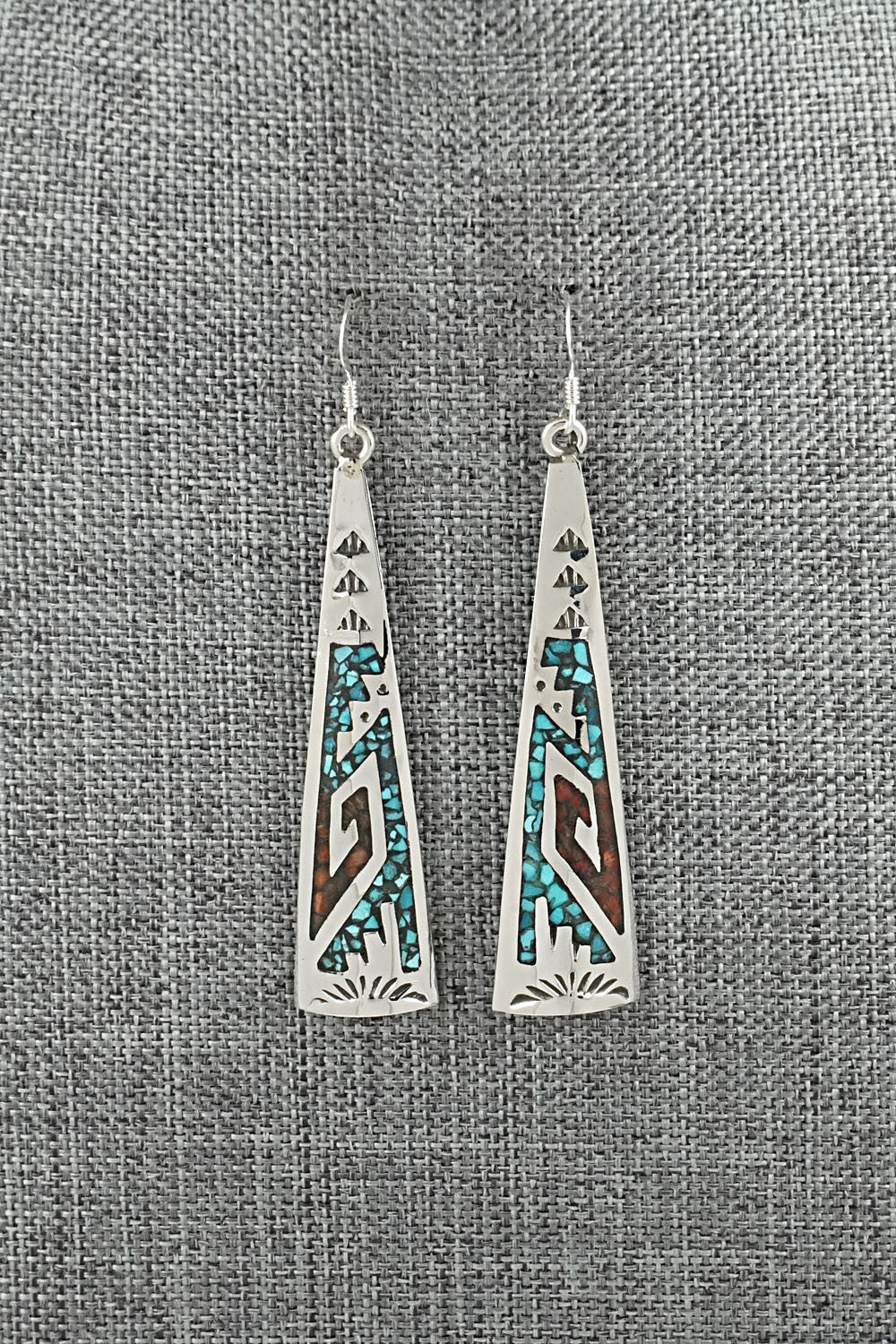 Turquoise, Coral Chip & Sterling Silver Earrings - Joleen Yazzie