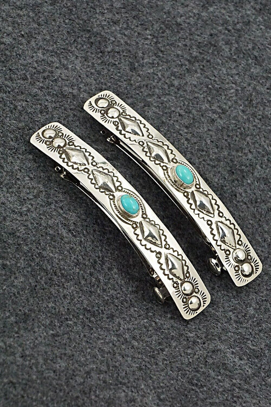 Turquoise & Sterling Silver Hair Barrettes - Jennie Blackgoat