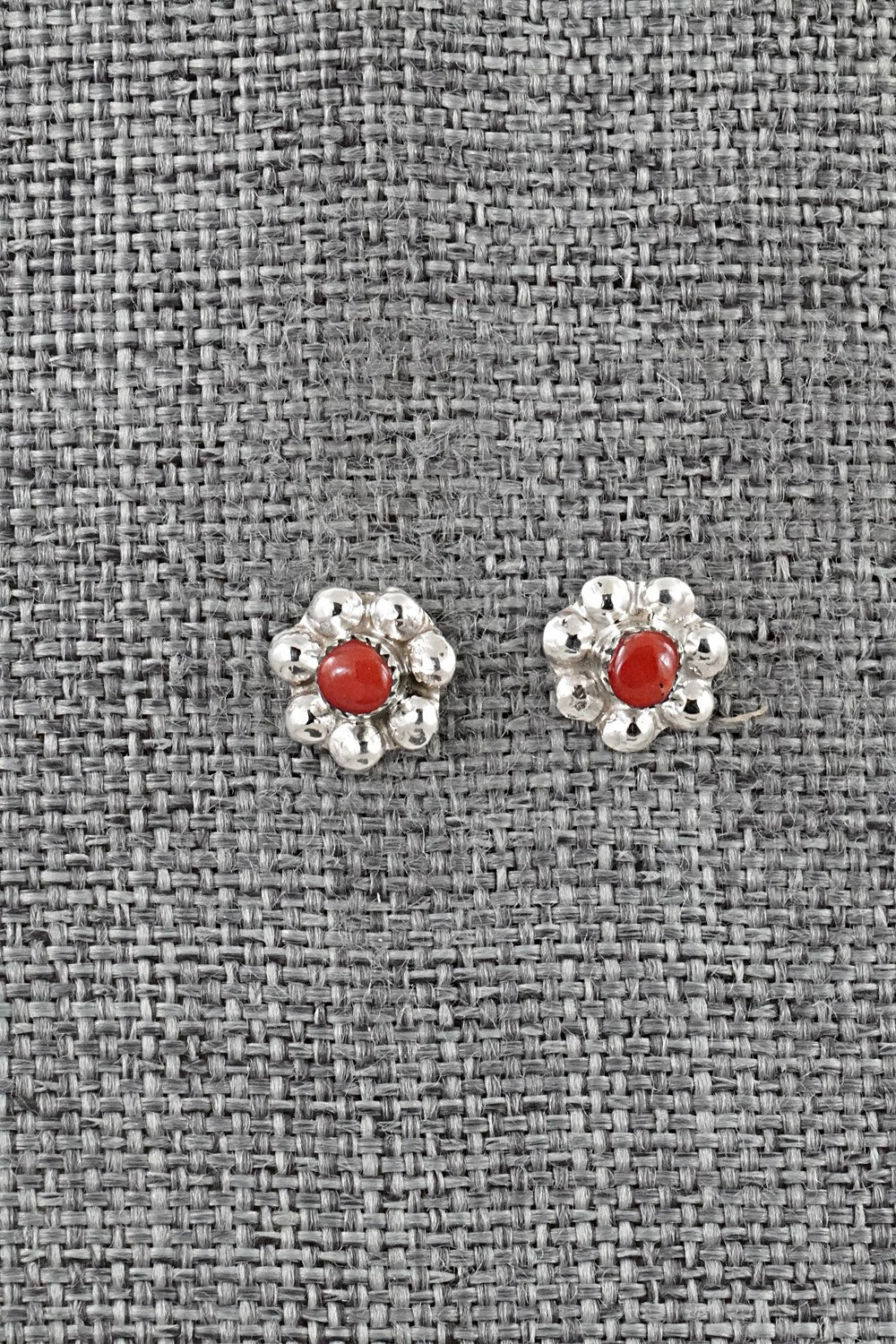 Coral and Sterling Silver Earrings - Ronald Yatsattie