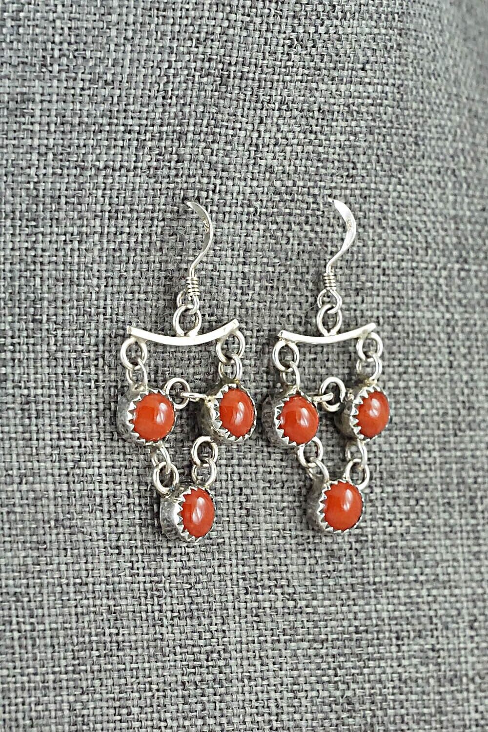 Coral & Sterling Silver Necklace and Earrings Set - Anthony Skeets