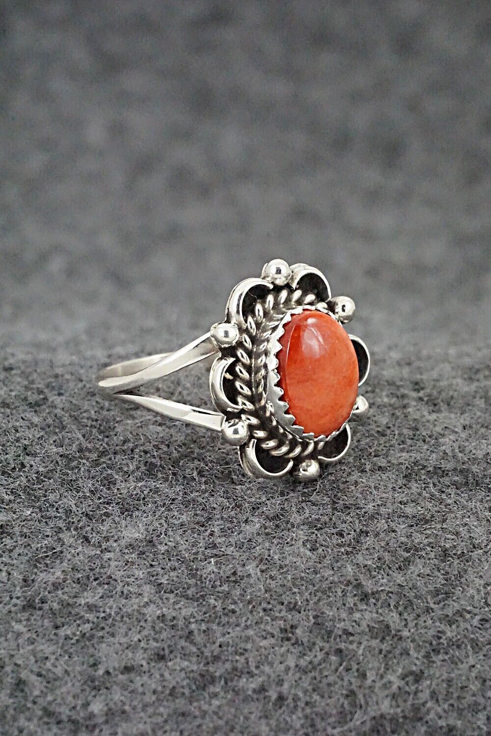 Spiny Oyster & Sterling Silver Ring - Freda Martinez - Size 8