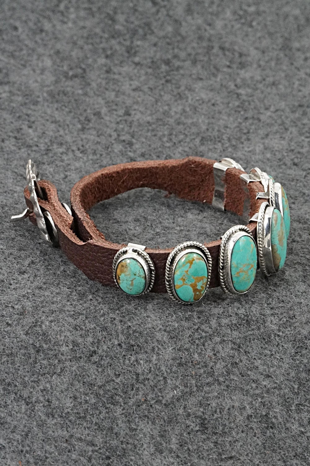 Turquoise, Sterling Silver & Leather Bracelet - Marlene Ramone