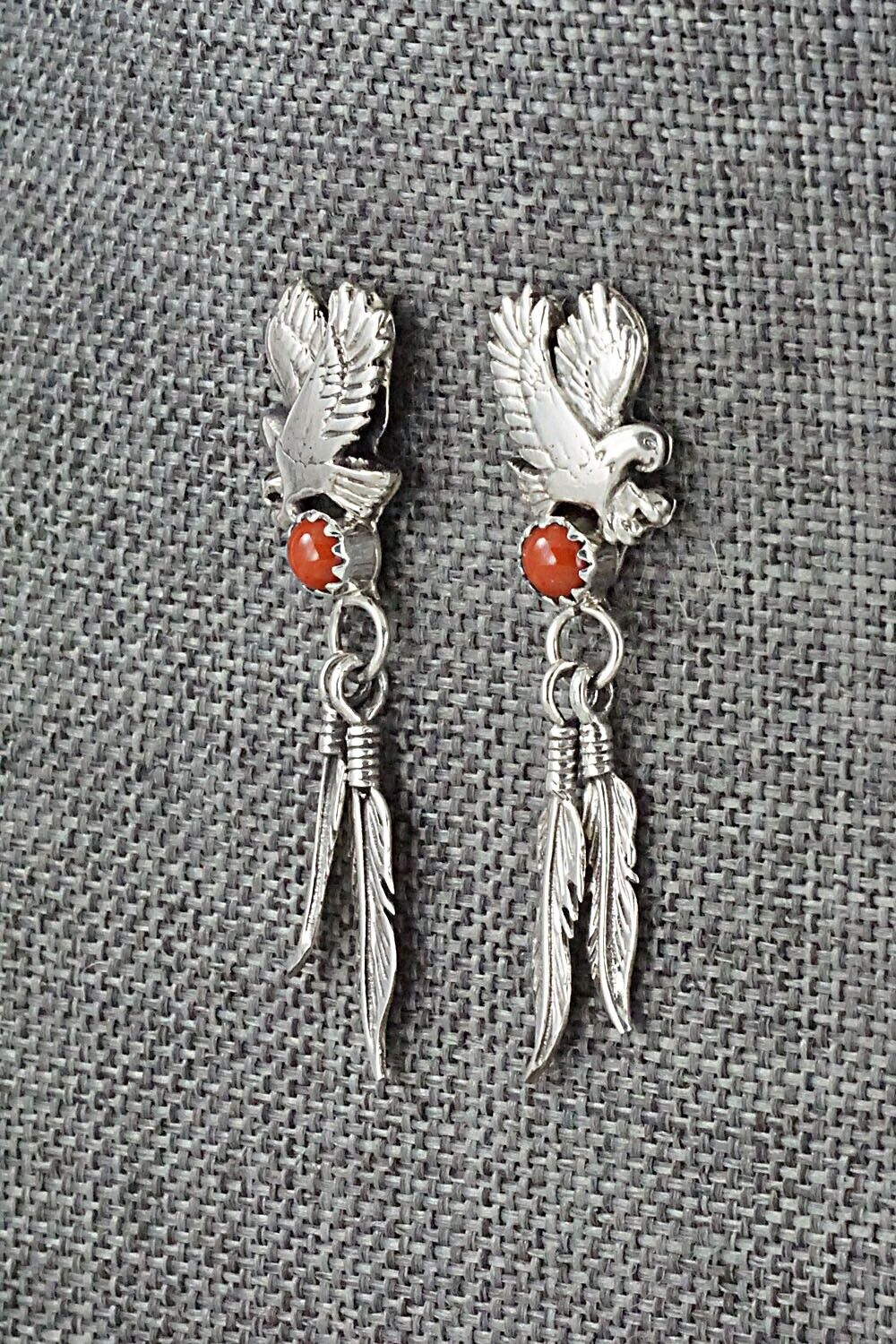 Coral & Sterling Silver Earrings - Isabelle Yazzie