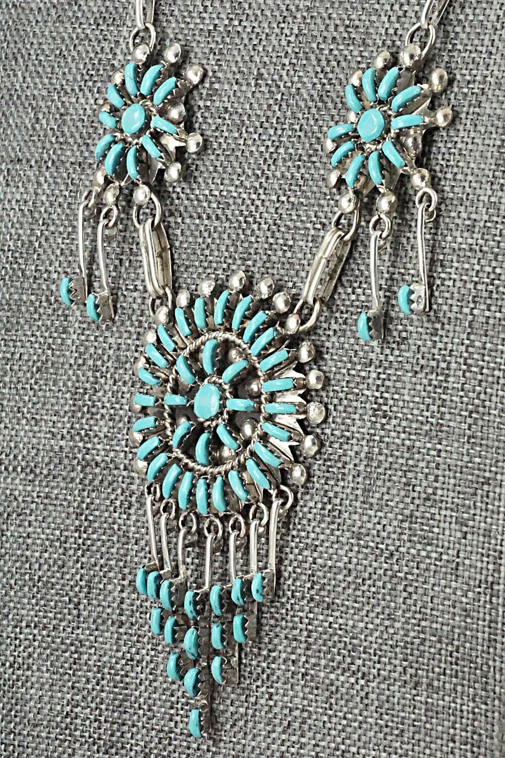 Turquoise & Sterling Silver Necklace and Earrings Set - Keith Leekity