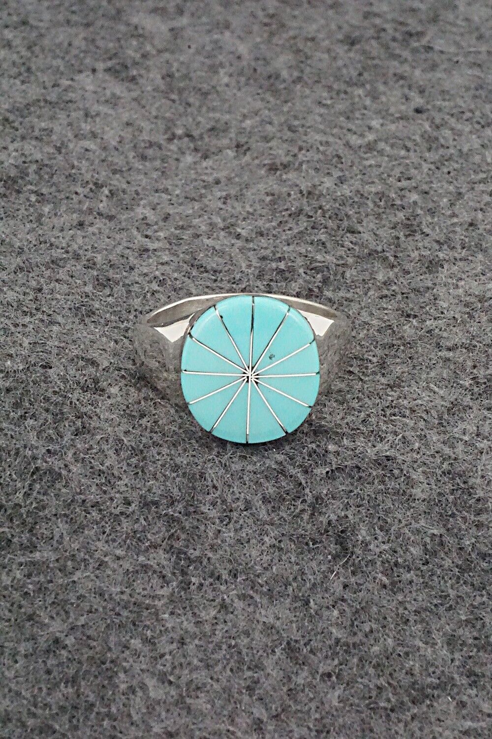 Turquoise & Sterling Silver Inlay Ring - Johnson Laweka - Size 9.5