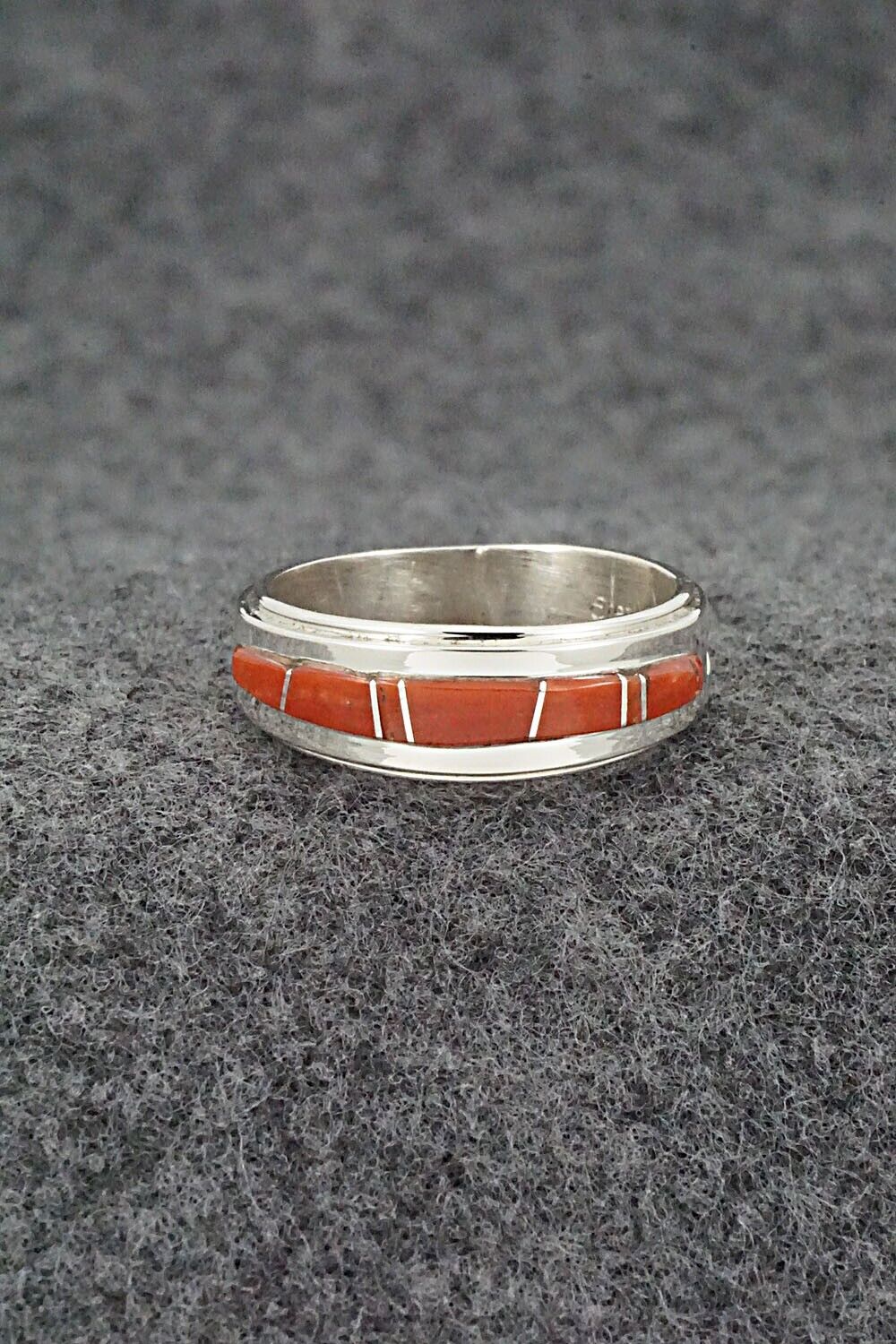 Coral & Sterling Silver Inlay Ring - Wilbert Muskett Jr. - Size 8