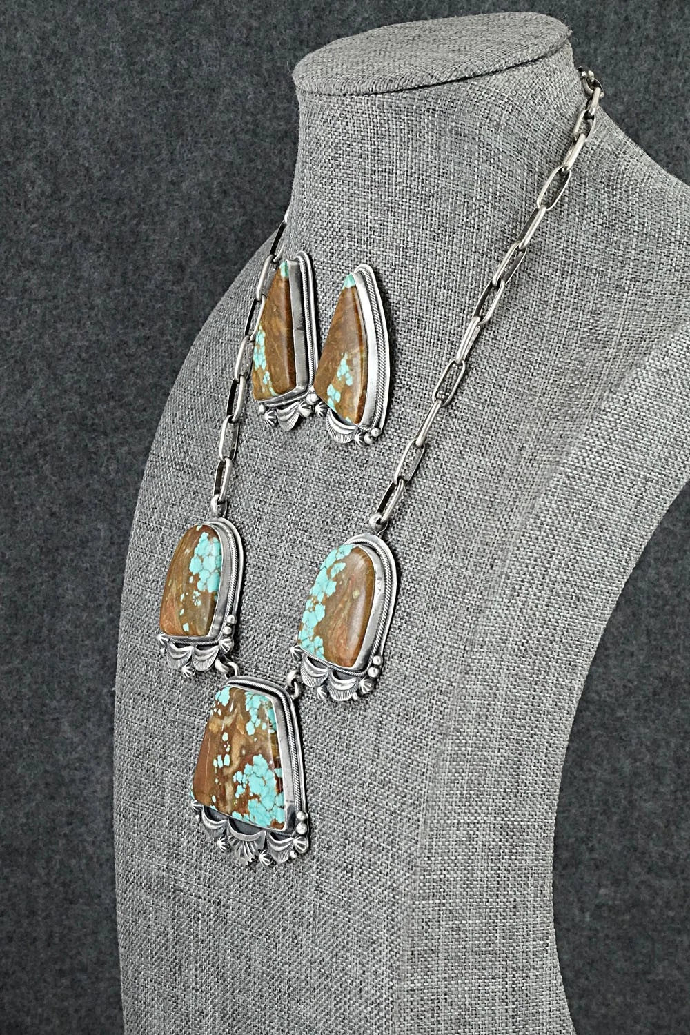 Turquoise & Sterling Silver Necklace and Earrings Set - Darrin Livingston