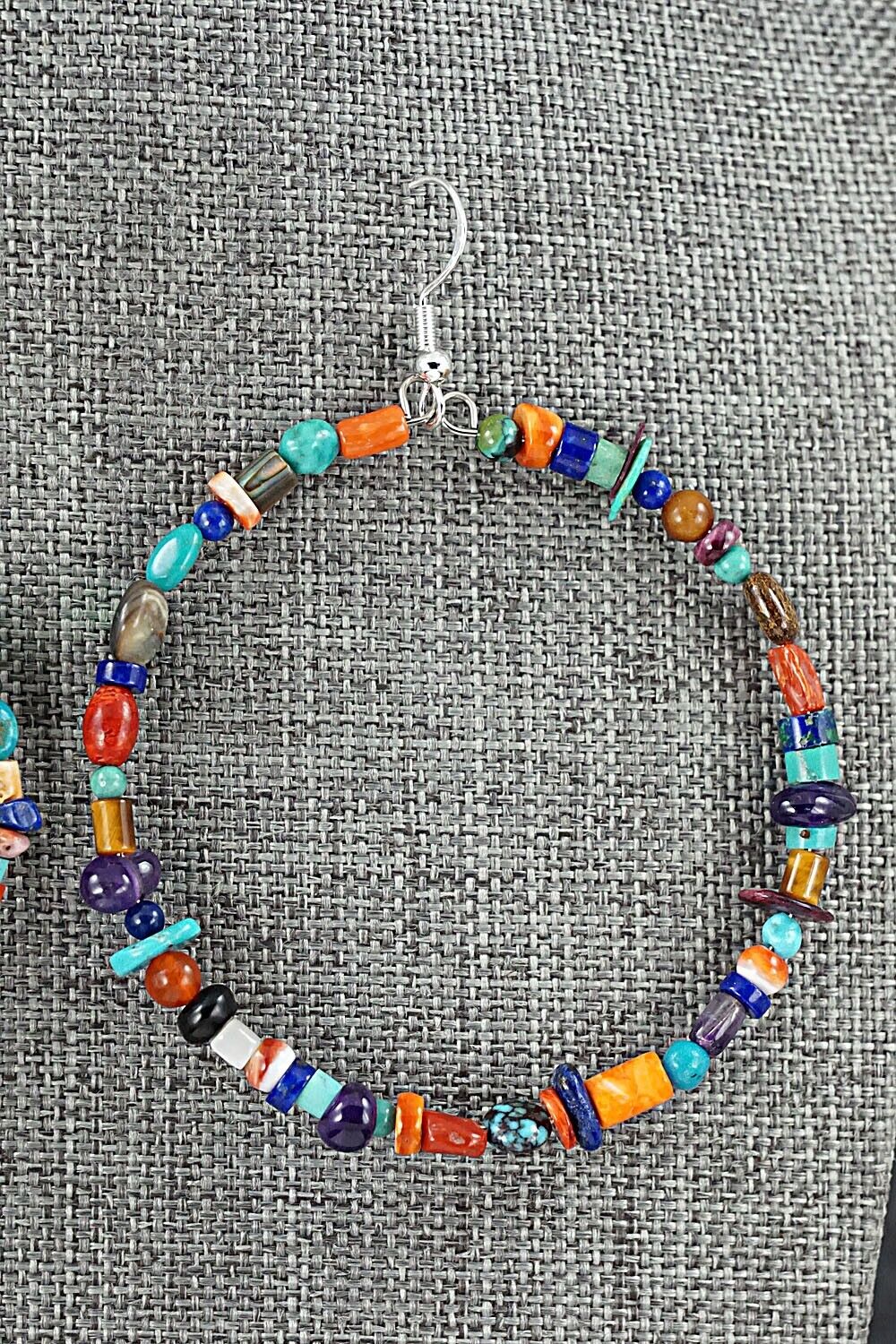 Multi Stone & Sterling Silver Hoop Earrings - Helen Tsosie