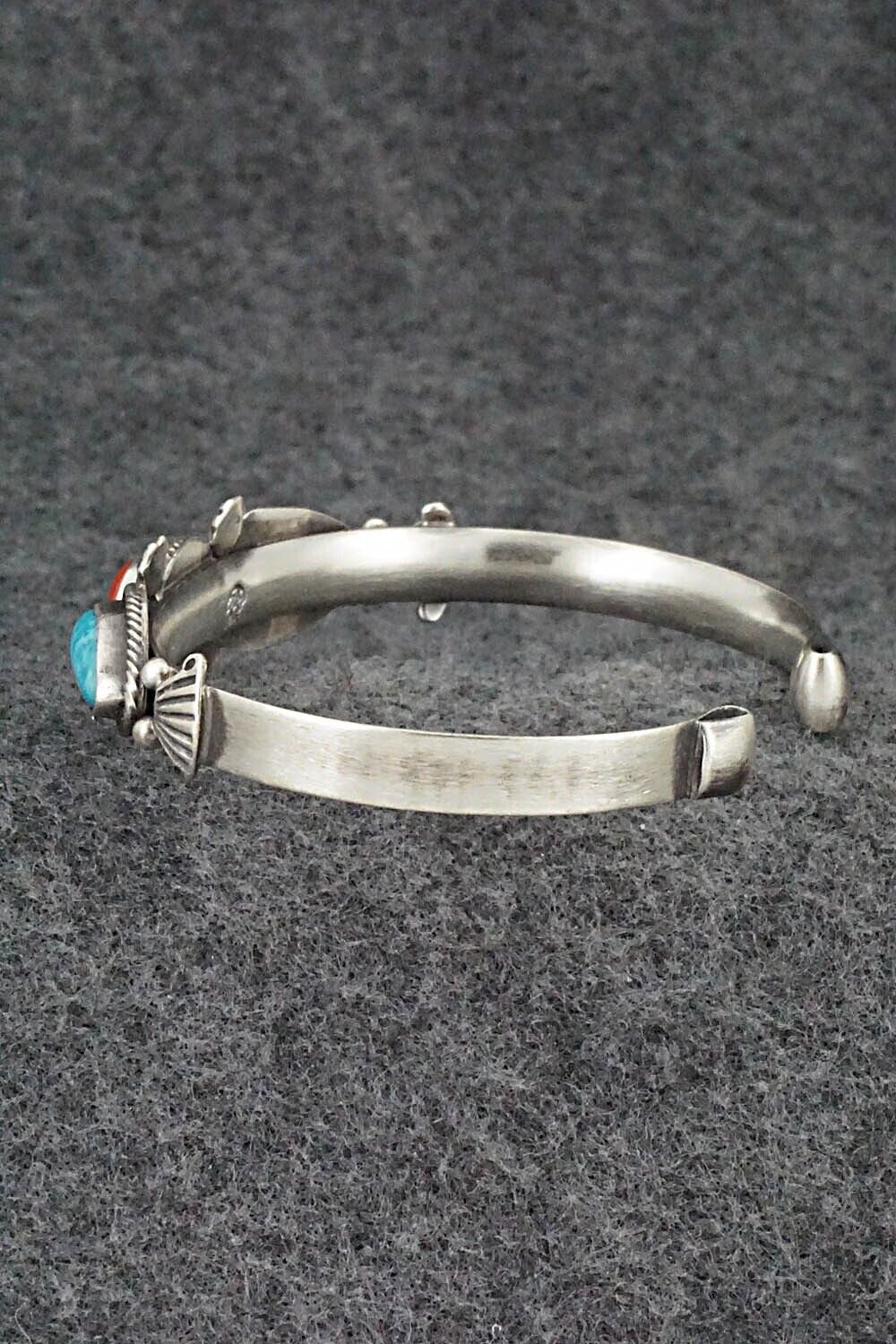 Turquoise, Coral & Sterling Silver Bracelet - Bobby Platero