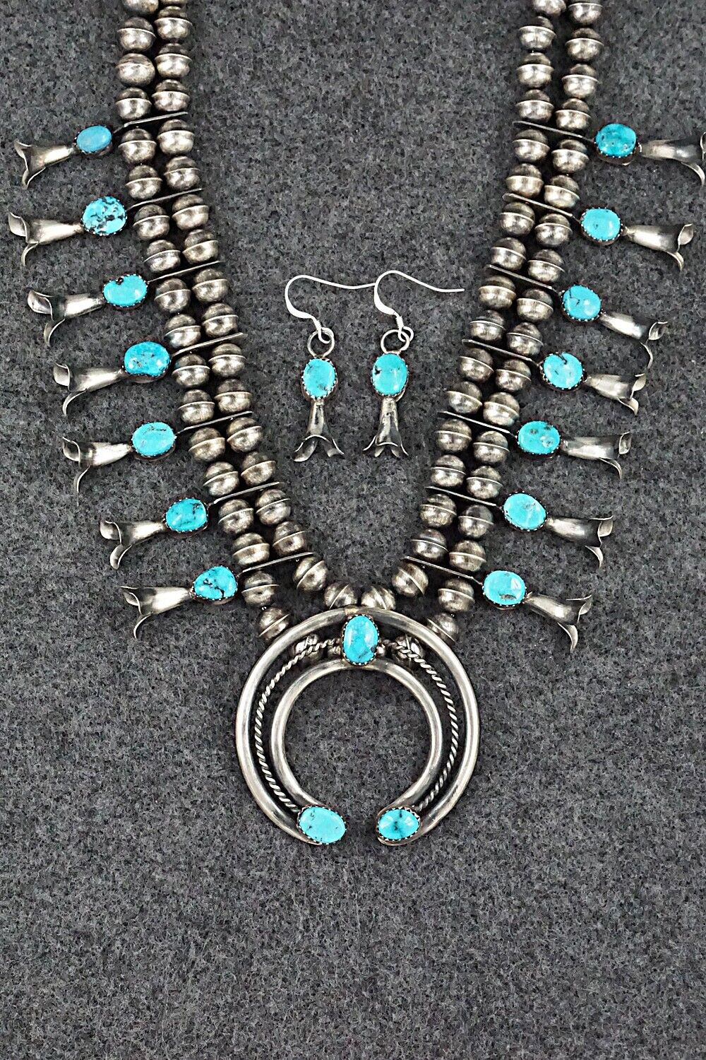 Turquoise & Sterling Silver Squash Blossom Set - Marie Kirlie