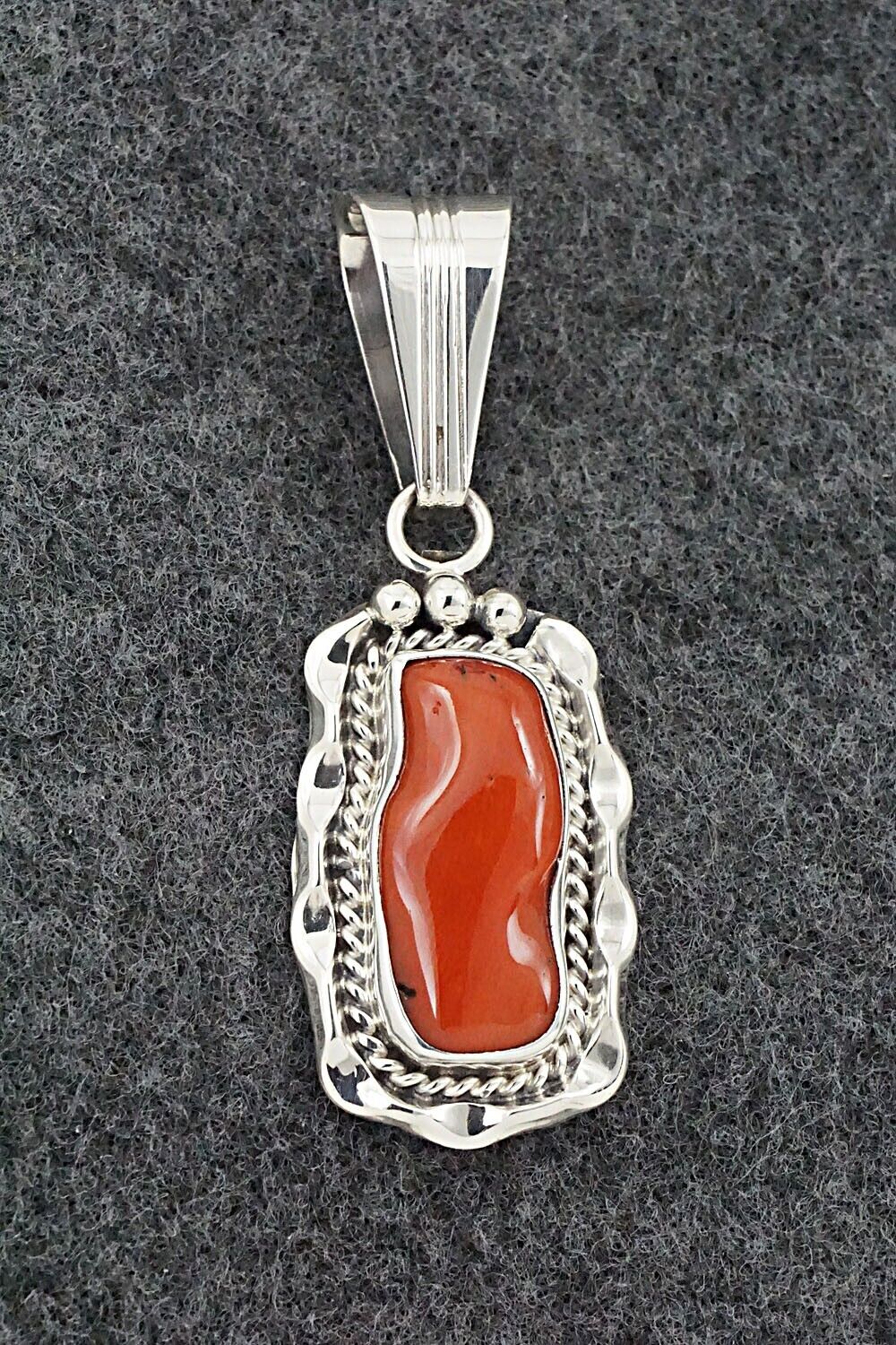 Coral & Sterling Silver Pendant - Samuel Yellowhair