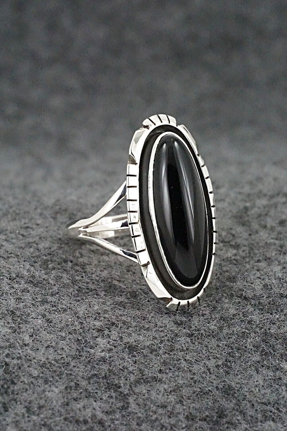 Onyx & Sterling Silver Ring - Amos Begay - Size 8.5