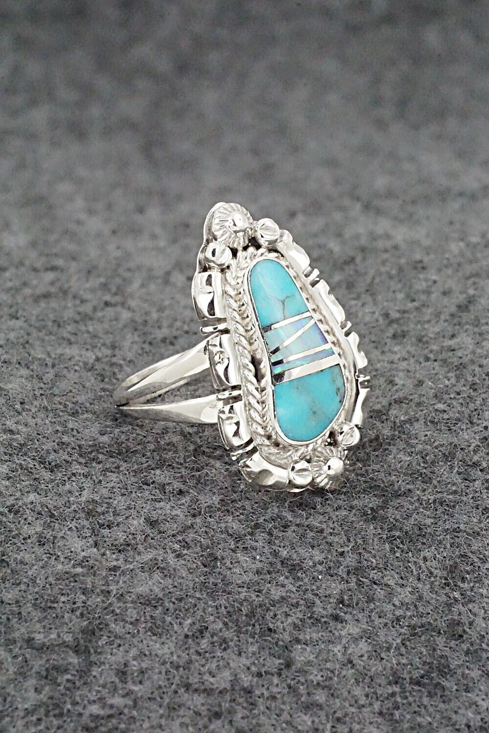 Turquoise, Opalite & Sterling Silver Ring - James Manygoats - Size 7