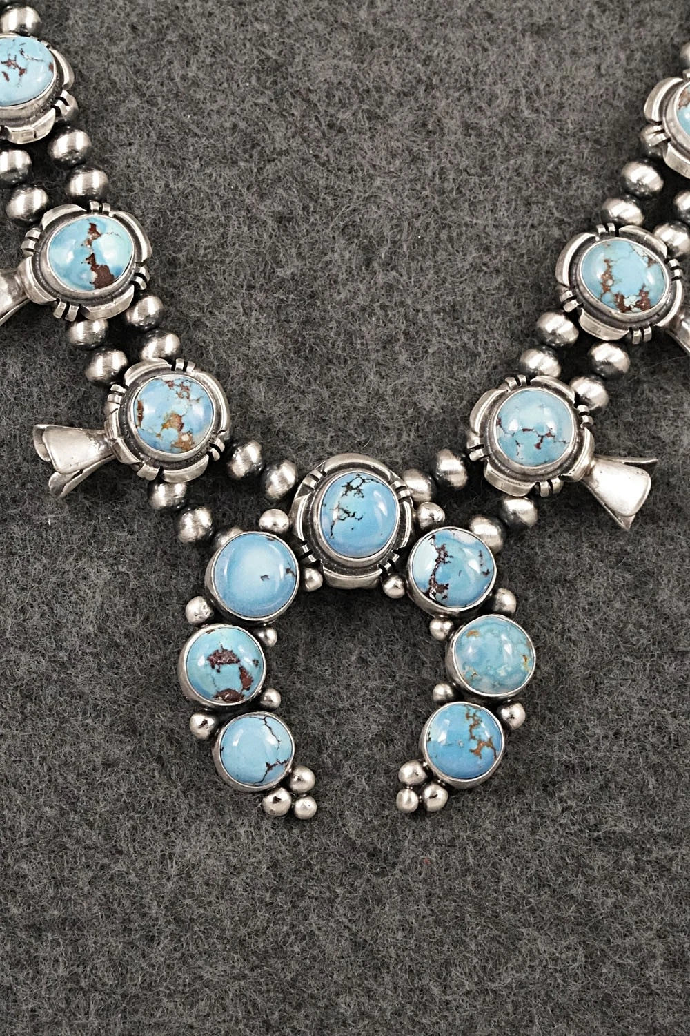 Turquoise & Sterling Silver Squash Blossom Necklace Set - Mark Yazzie