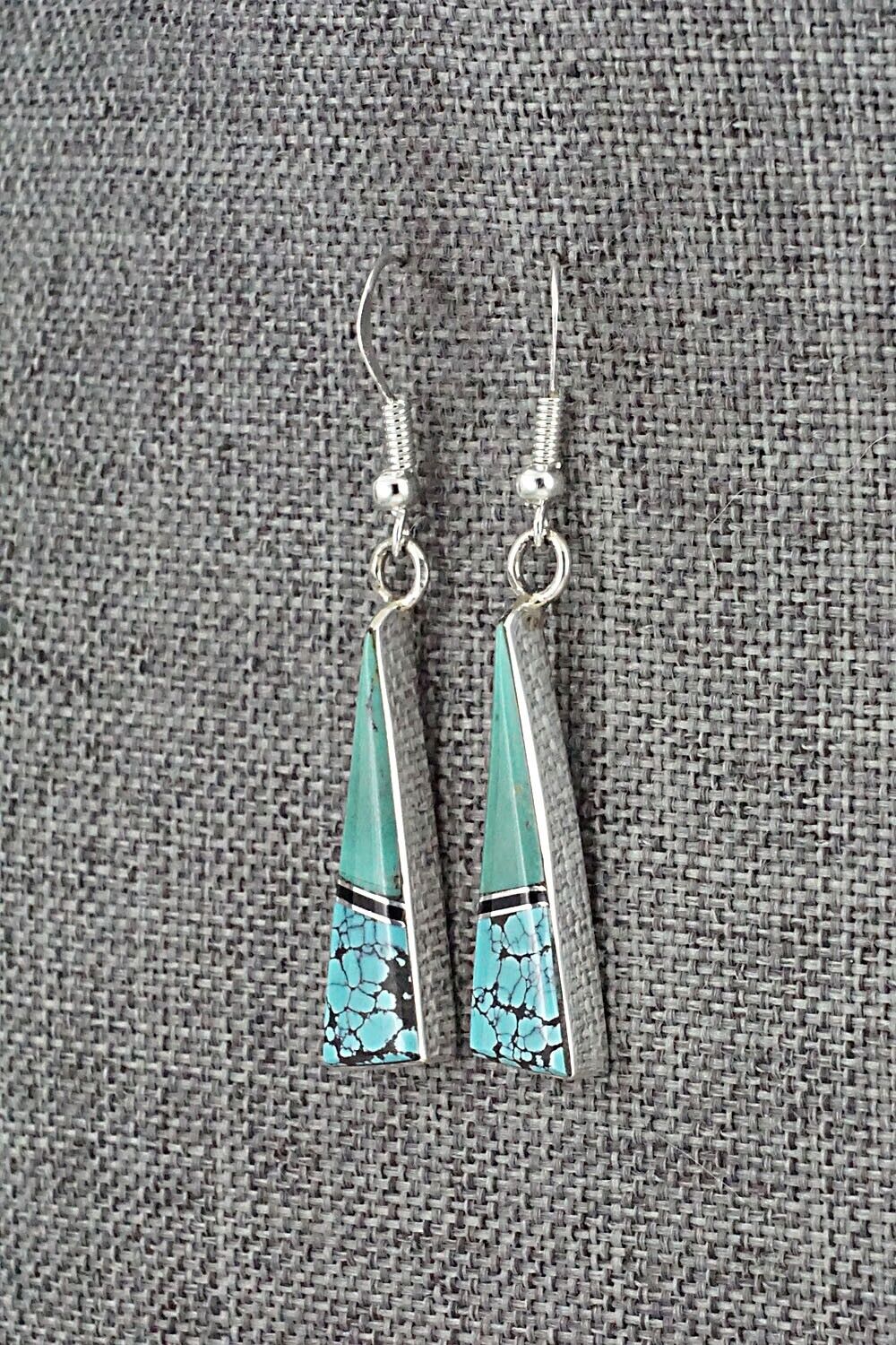 Turquoise, Onyx & Sterling Silver Inlay Earrings - Marilyn Yazzie