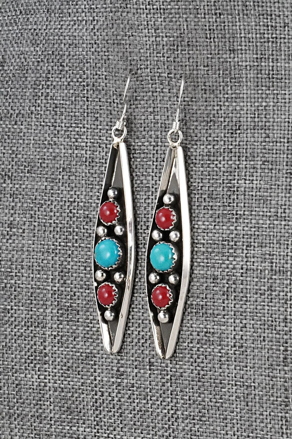 Turquoise, Coral & Sterling Silver Earrings - Paul Largo