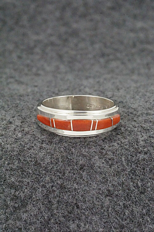 Coral & Sterling Silver Inlay Ring - Wilbert Muskett Jr. - Size 9
