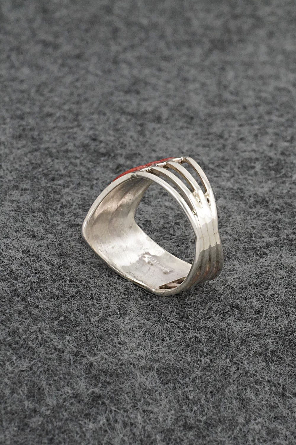 Coral & Sterling Silver Ring - Andrew Enrico - Size 7