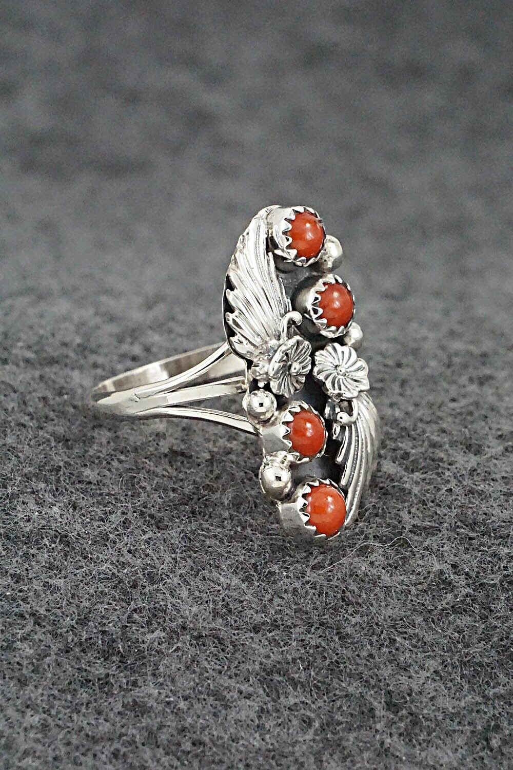 Coral & Sterling Silver Ring - Alice Rose Saunders - Size 9
