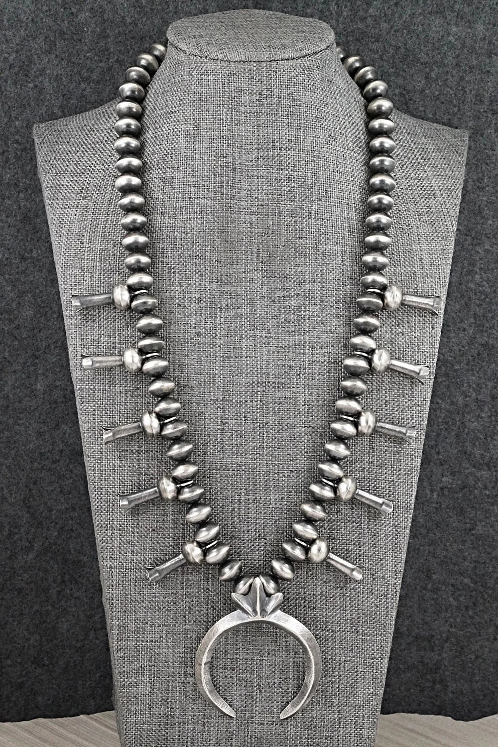 Sterling Silver Navajo Pearl Squash Blossom Necklace - Presley Haley