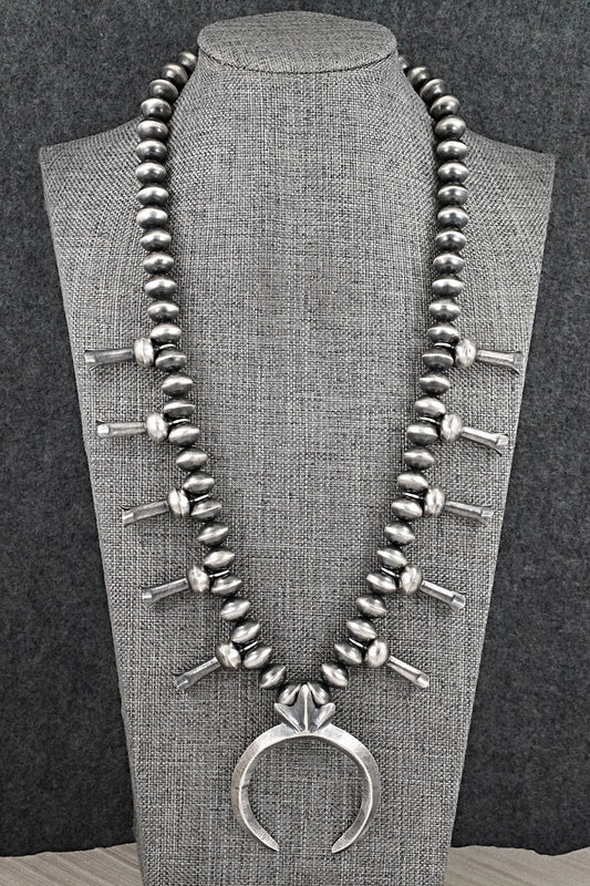 Sterling Silver Navajo Pearl Squash Blossom Necklace - Presley Haley