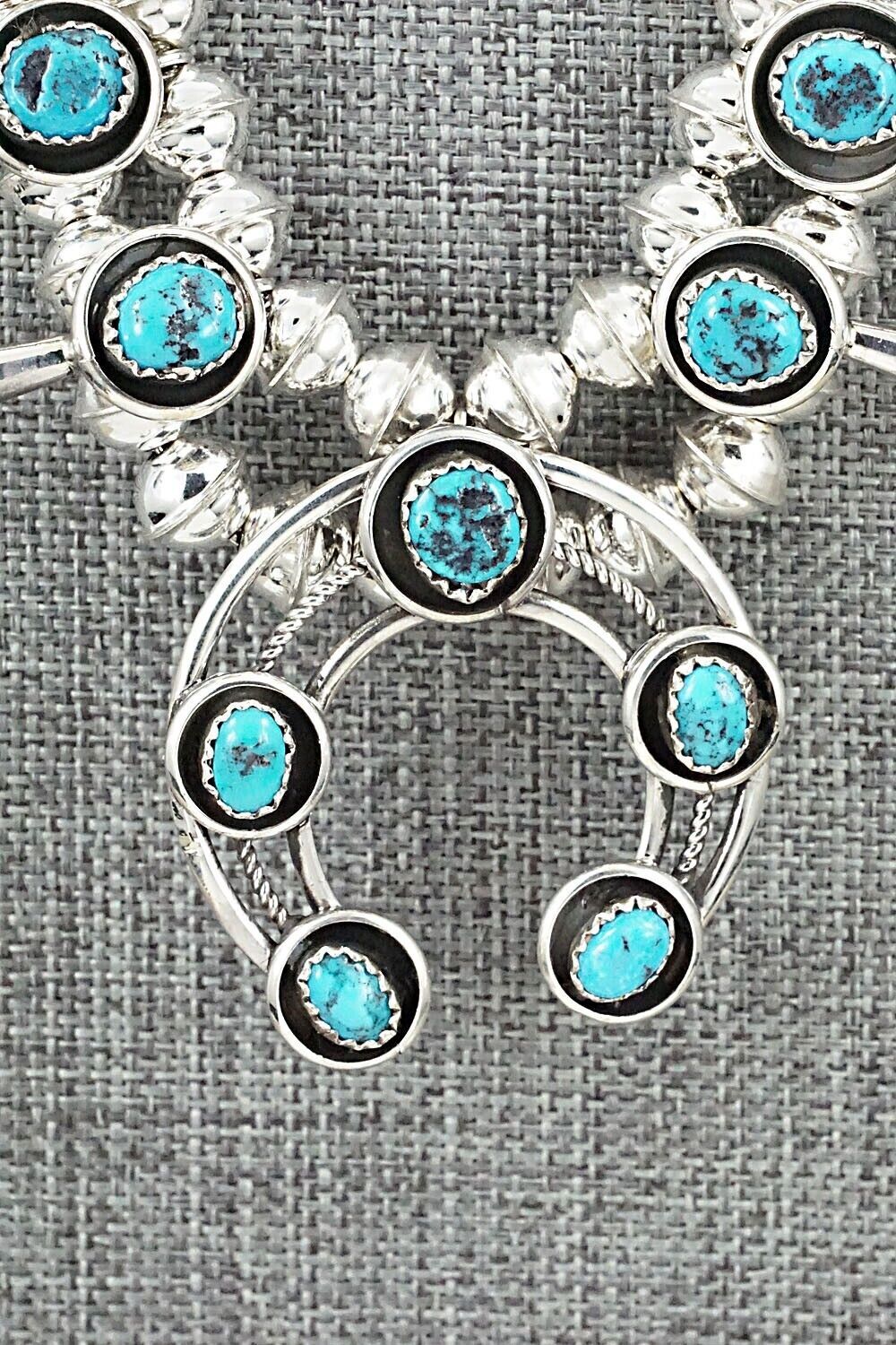 Turquoise & Sterling Silver Mini Squash Blossom Set - Phil Garcia