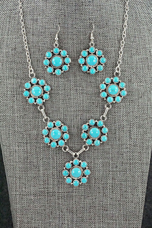 Turquoise & Sterling Silver Necklace and Earrings Set - Anna Spencer