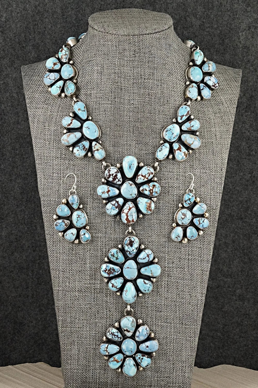 Turquoise & Sterling Silver Necklace and Earrings Set - Kathleen Livingston