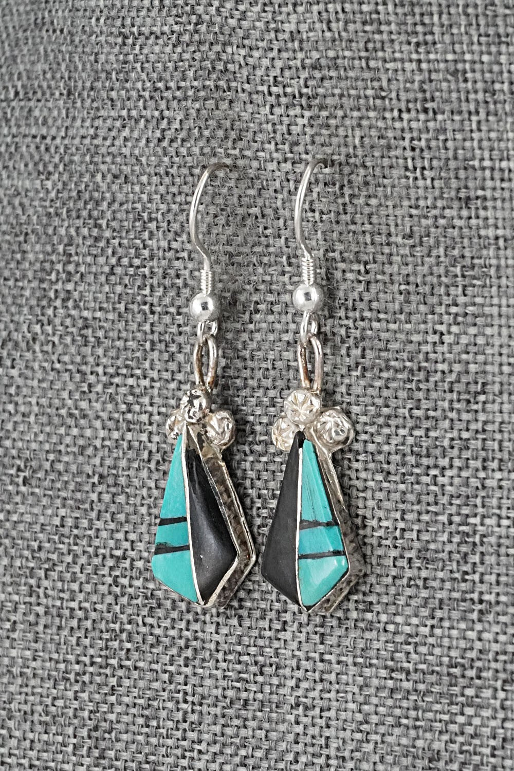 Turquoise, Onyx Inlay & Sterling Silver Earrings - Ola Eriacho