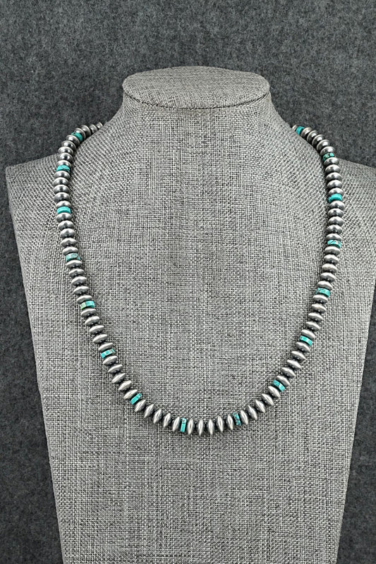 Turquoise & Sterling Silver Navajo Pearl Necklace 18" - Tonisha Haley