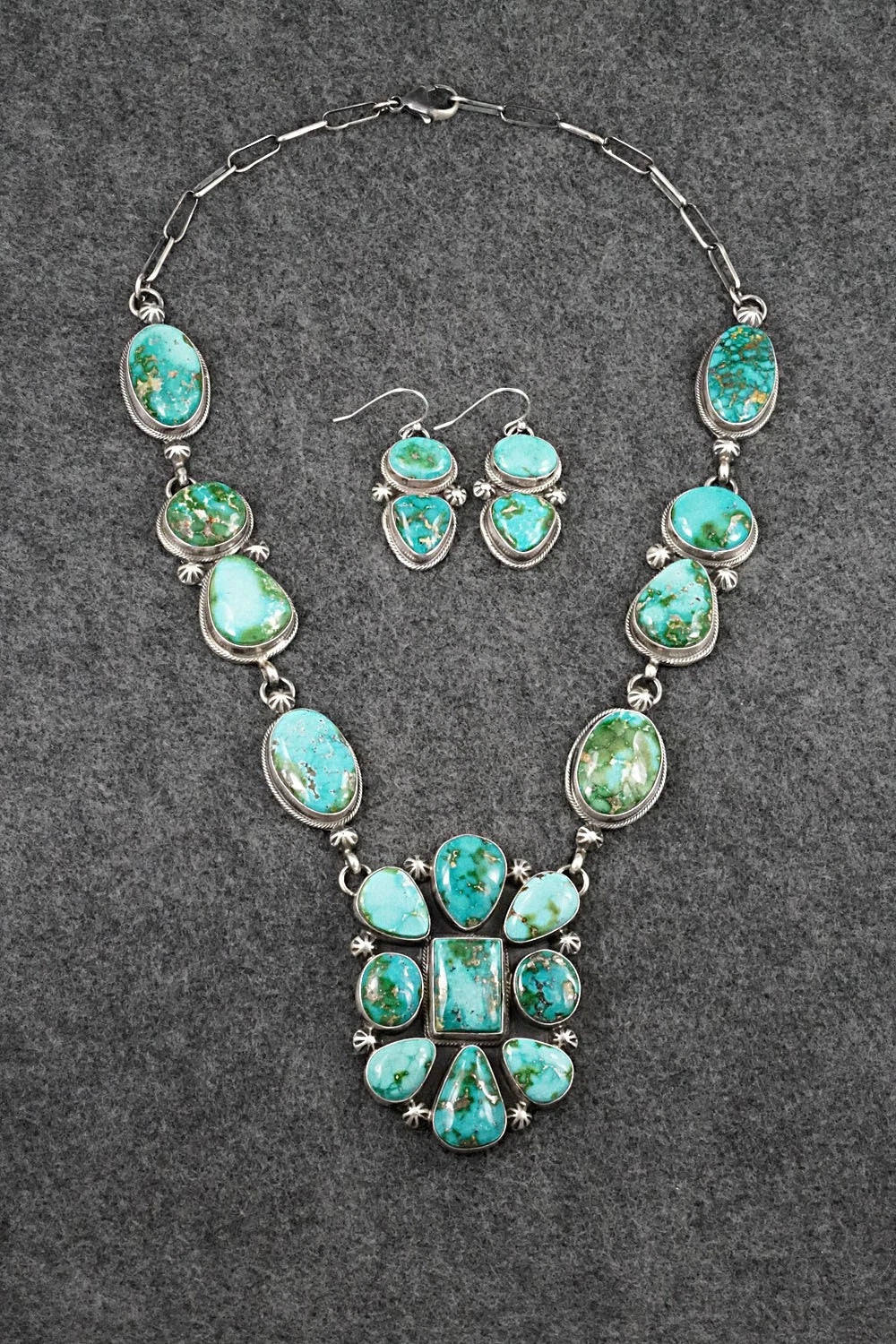 Turquoise & Sterling Silver Necklace and Earrings Set - Kathleen Livingston