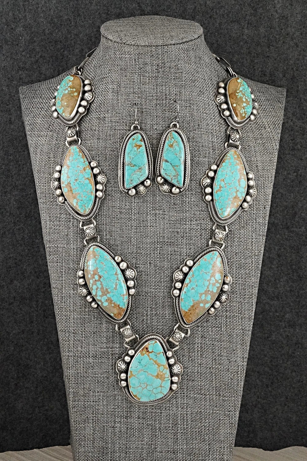 Turquoise & Sterling Silver Necklace and Earrings Set - Kathleen Livingston