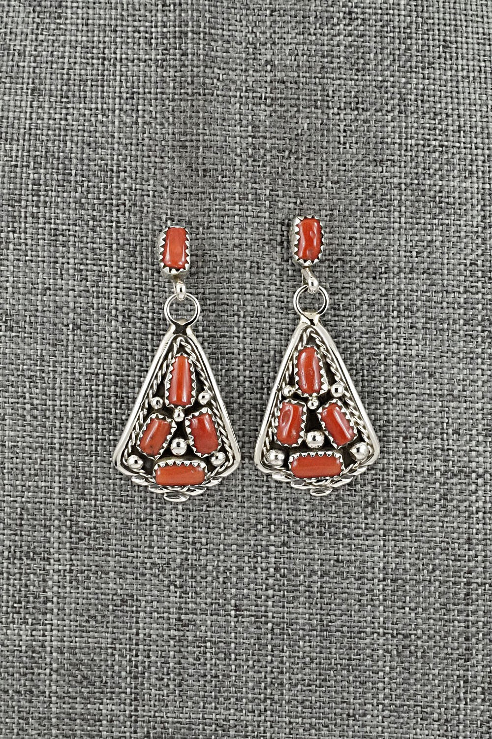 Coral & Sterling Silver Earrings - Melvin Chee