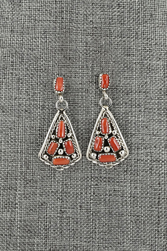 Coral & Sterling Silver Earrings - Melvin Chee