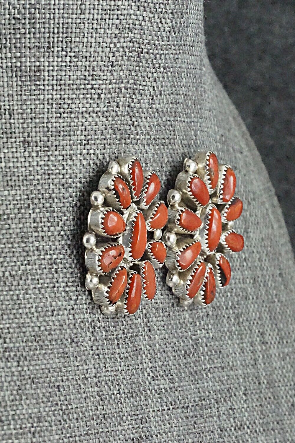 Coral & Sterling Silver Necklace and Earrings Set - Eunise Wilson