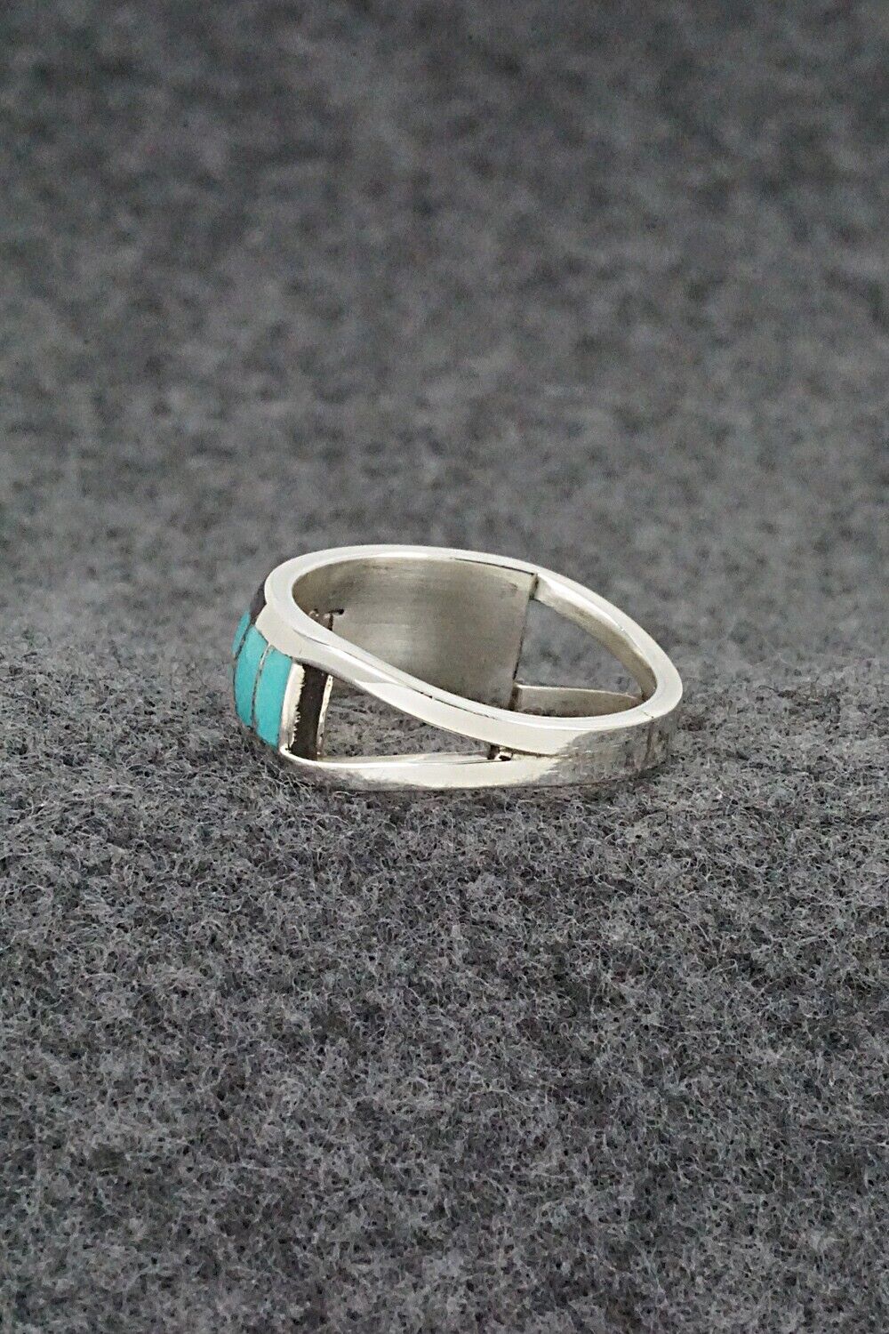 Turquoise & Sterling Silver Inlay Ring - Sibert Bowannie - Size 7.5