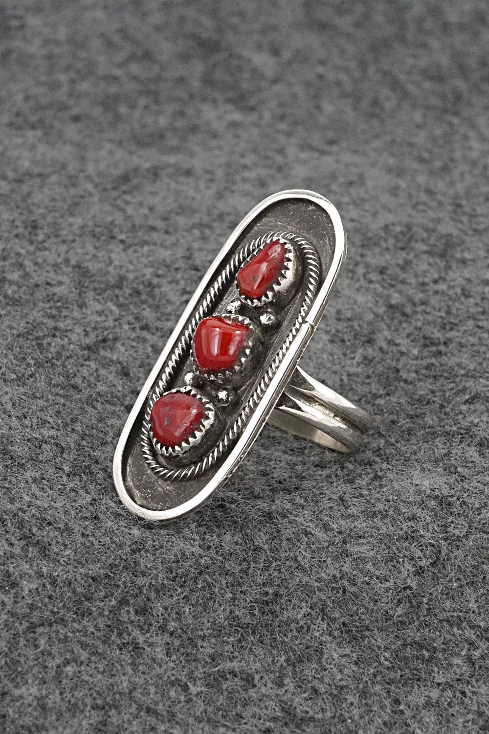 Coral & Sterling Silver Ring - Priscilla Reeder - Size 7