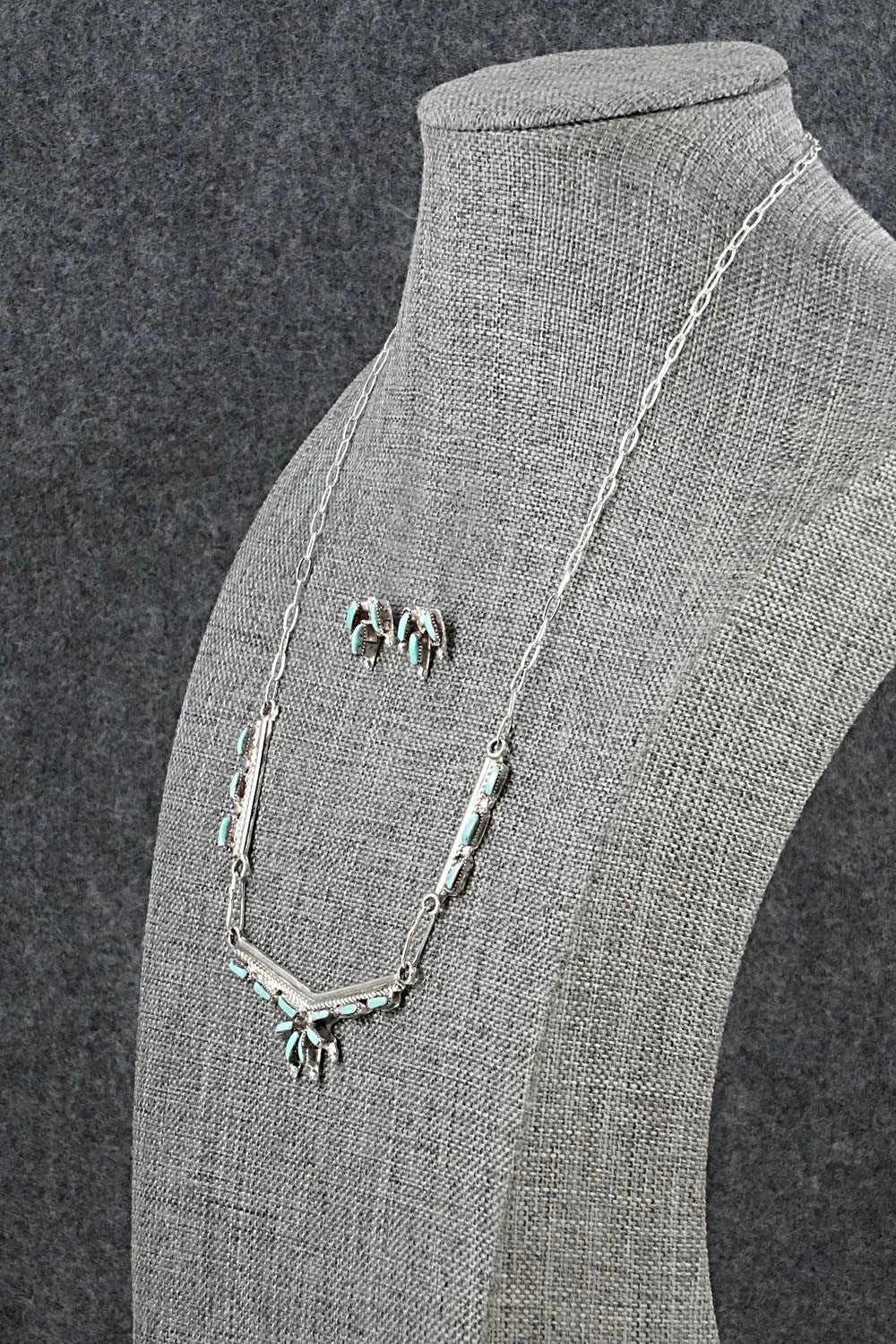 Turquoise & Sterling Silver Necklace and Earrings Set - Veronica Yawakia