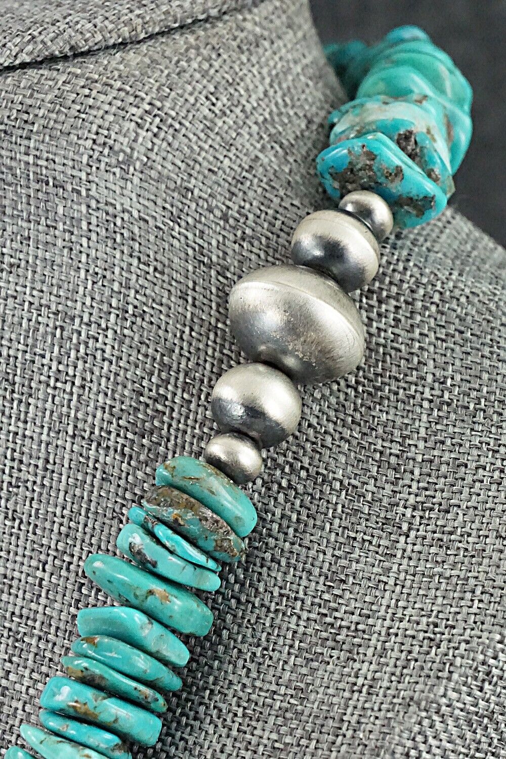 Turquoise & Sterling Silver Necklace 30" - Doreen Jake