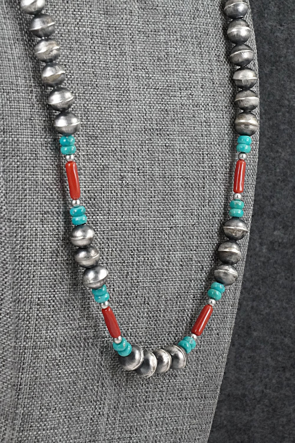 Multi-Stone & Sterling Silver Navajo Pearl Necklace 24" - Vintage
