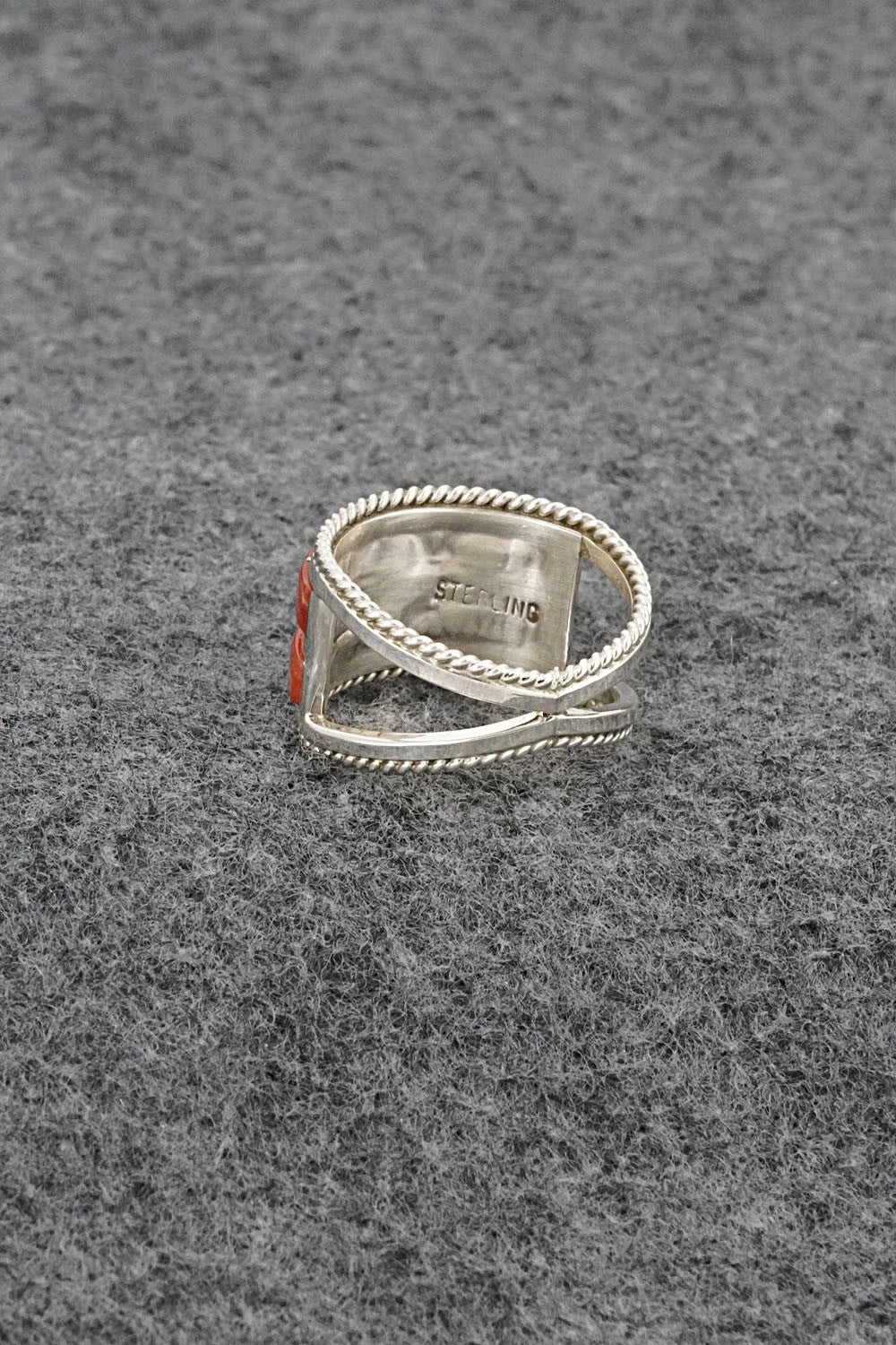Coral and Sterling Silver Ring - Bruce Johnson - Size 8.25