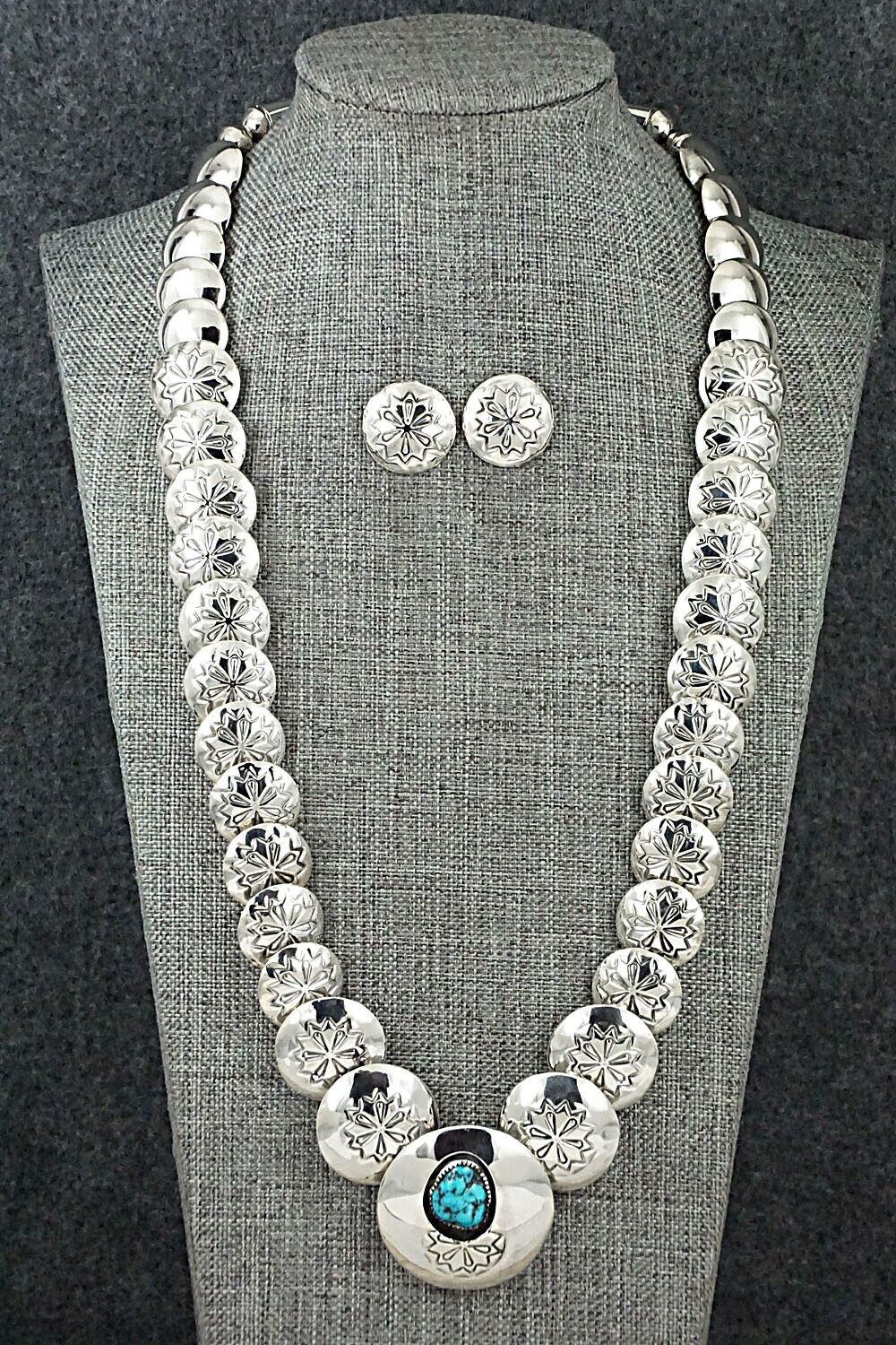 Turquoise & Sterling Silver Necklace and Earrings Set - Tim Thompson