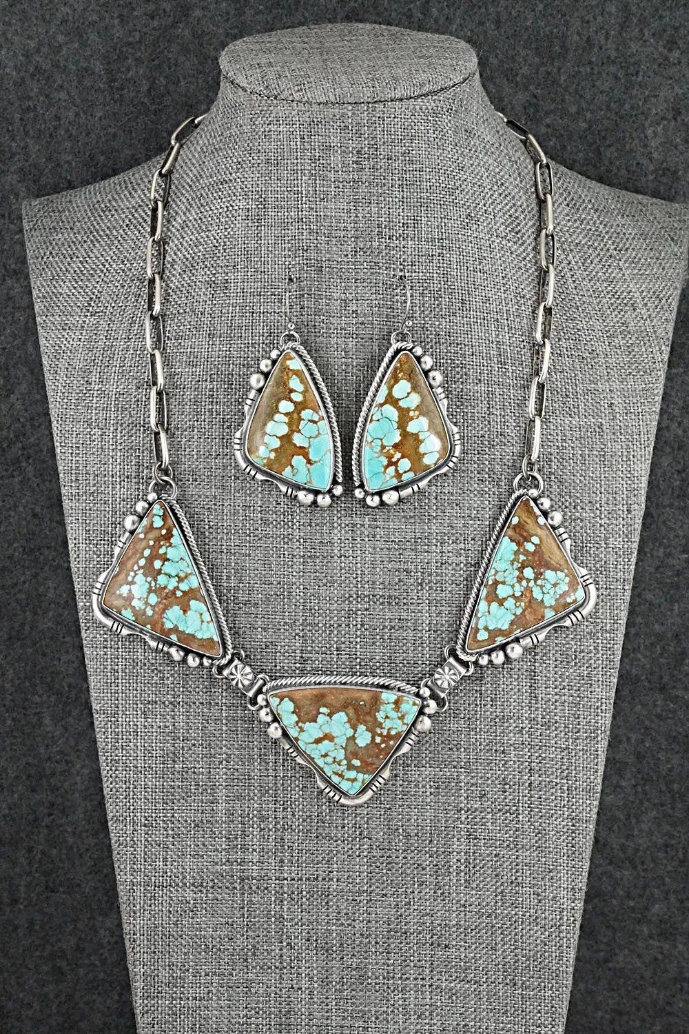Turquoise & Sterling Silver Necklace and Earrings Set - Paul Livingston