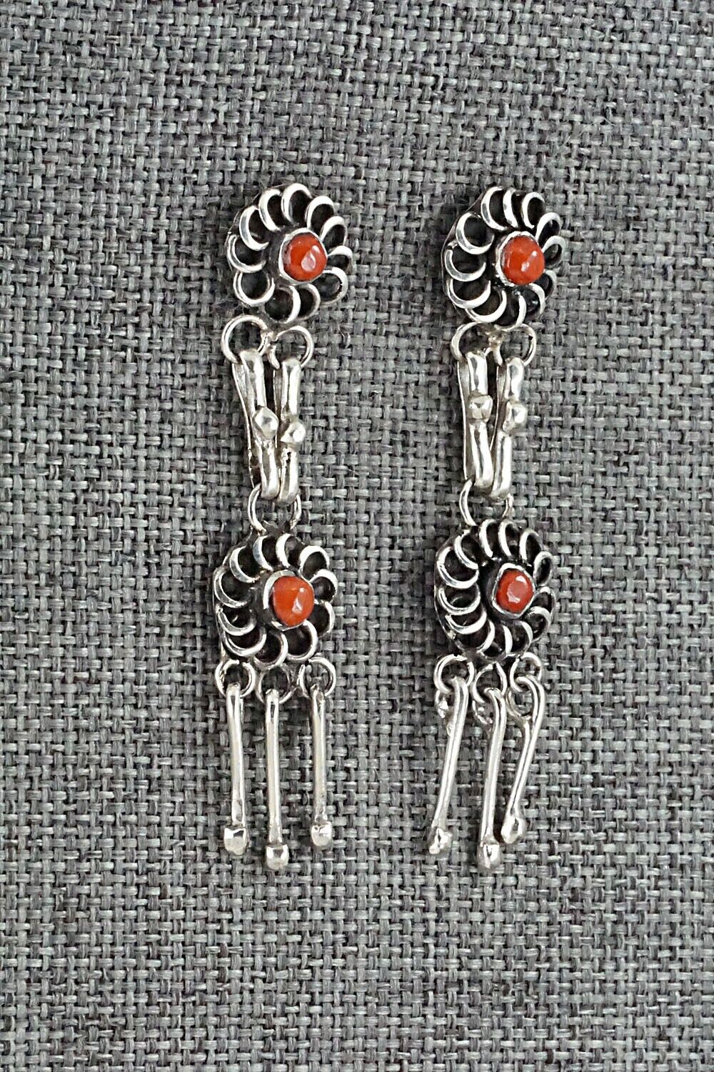 Coral & Sterling Silver Earrings - Diane Bellison